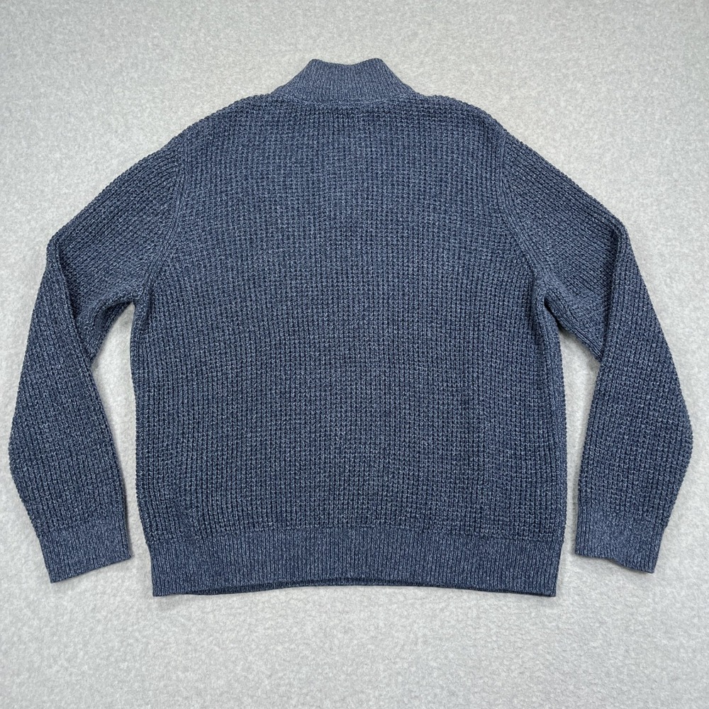 LL Bean Organic Cotton Waffle Sweater Mens XL Blue Fisherman 1/4 Zip Pullover - Picture 2 of 10